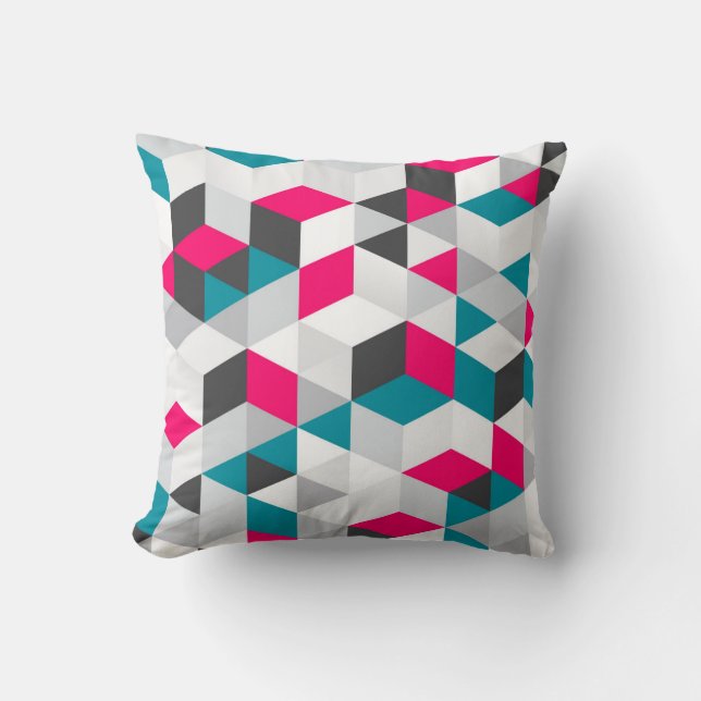 Shock rosa och Teal Geometric Mönster Kudde (Framsida)