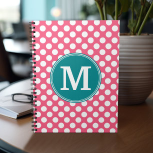 Shock rosa och Teal Polka dots med Anpassningsbar Anteckningsbok