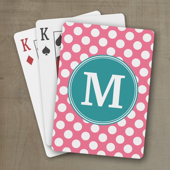 Shock rosa och Teal Polka dots med Anpassningsbar  Casinokort (Personalized playing cards)