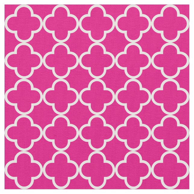 Shock rosa och vit enkel quatrefoil tyg (Närbild)
