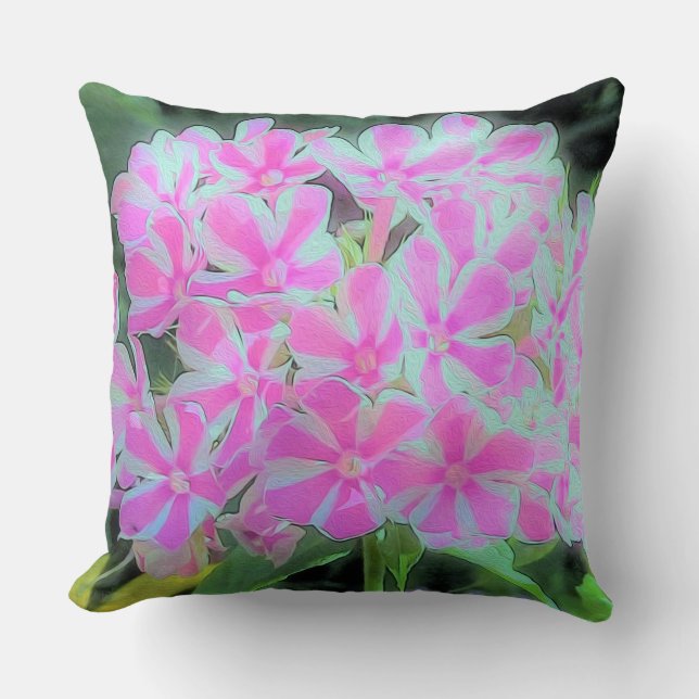 Shock rosa och vit Peppermynt Twist Garden Phlox Kudde (Framsida)
