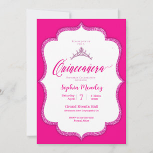 Shock rosa och vit Quinceanera-inbjudan Inbjudningar