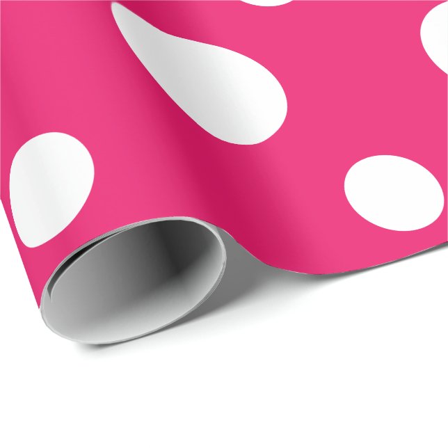 Shock rosa och vita Polka dots Presentpapper (Rullad Hörn)