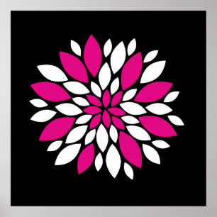 shock rosa- och vitblommor - konst på svart poster