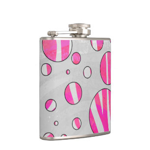 Shock rosa- och vitsebrapolka dots fickplunta