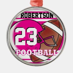 Shock rosa och vitt fotboll julgransprydnad metall