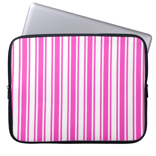 Shock rosa och vitt kandy rand laptop fodral (Framsidan)