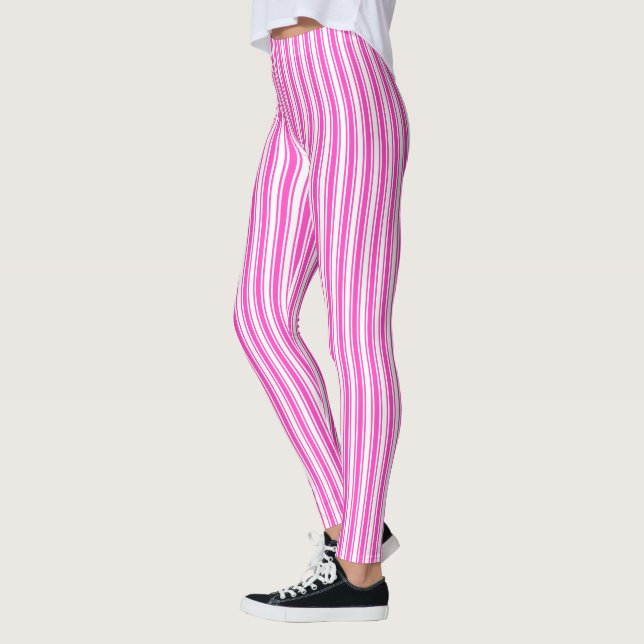 Shock rosa och vitt kandy rand leggings (Vänster)