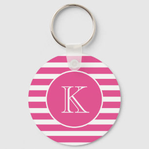 Shock rosa och vitt Rand med monogram nyckelkedja Nyckelring