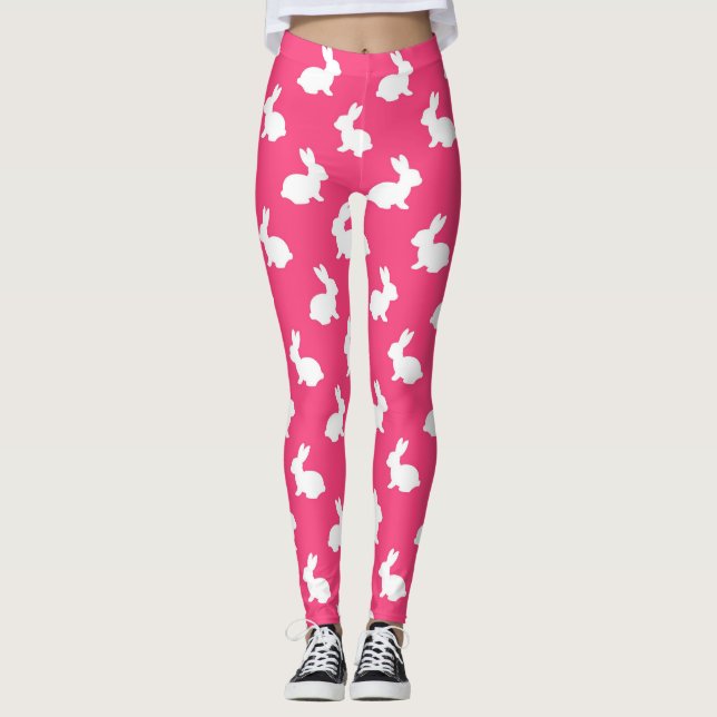 Shock rosa och White Bunny Rabbit Leggings (Framsida)