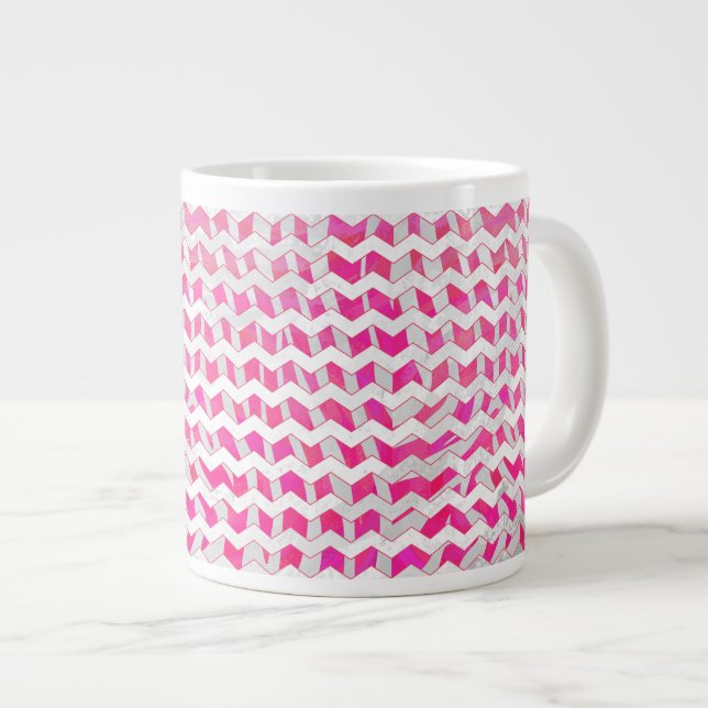 Shock rosa och White Chevron Zebra Jumbo Mugg (Framsida höger)