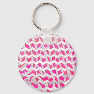 Shock rosa och White Chevron Zebra Nyckelring