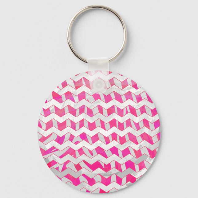 Shock rosa och White Chevron Zebra Nyckelring (Framsida)
