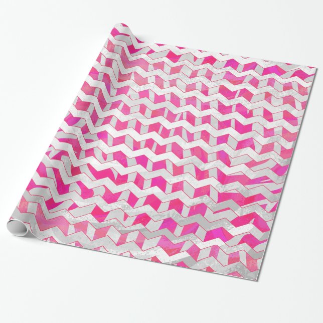 Shock rosa och White Chevron Zebra Presentpapper (Utrullad)
