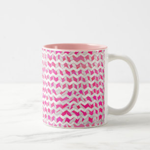 Shock rosa och White Chevron Zebra Två-Tonad Mugg
