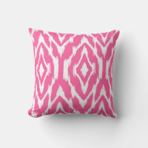 Shock rosa och White Ikat Mönster Pillow