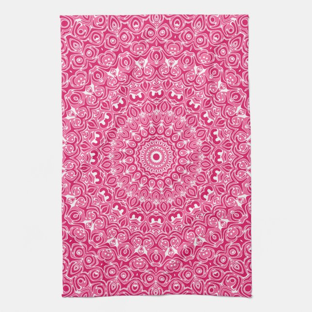 Shock rosa och White Mandala Mönster Kökshandduk (Vertikal)