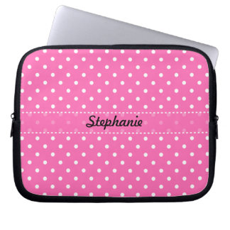 Shock rosa och White Polka Dot Mönster Laptop Sleeve
