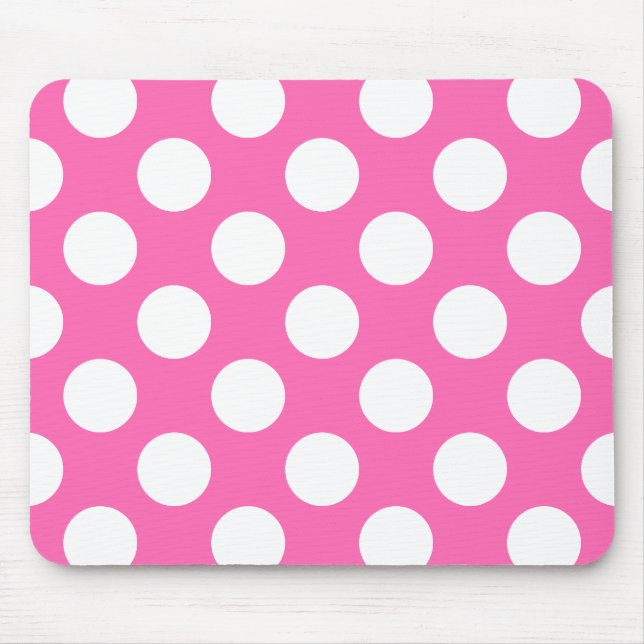Shock rosa och White Polka Dot Mönster Musmatta (Framsidan)