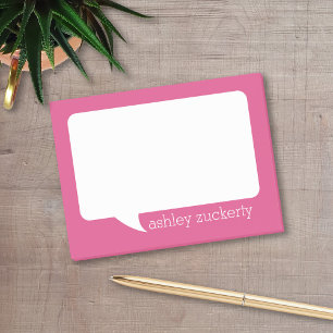 Shock rosa och White Talk Bubble Personlig Namn Post-it Block