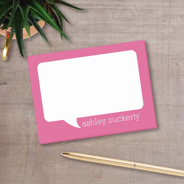 Shock rosa och White Talk Bubble Personlig Namn Post-it Block (A fun talk bubble design for a personalized post-it notepad. Add your name for a fun office gift.)