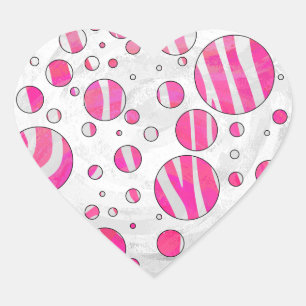 Shock rosa och White Zebra Polka dots Hjärtformat Klistermärke