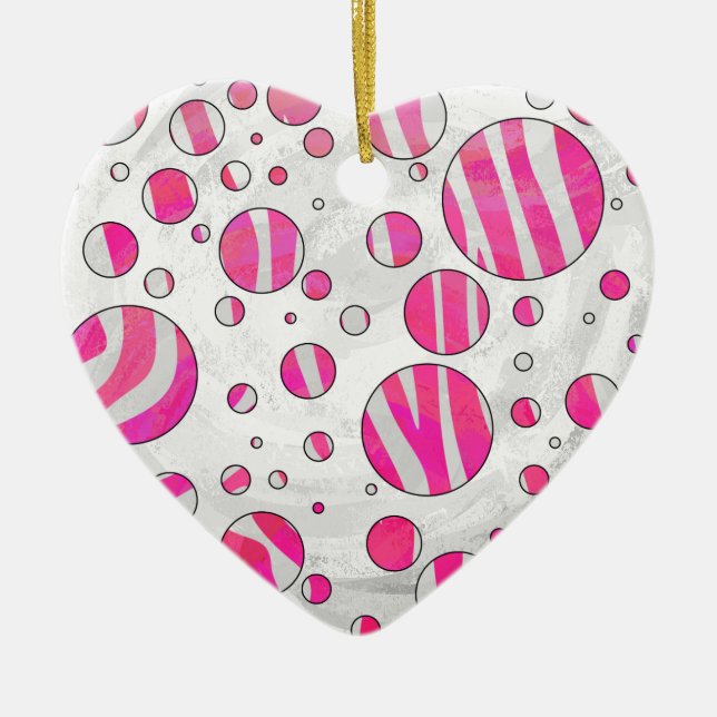 Shock rosa och White Zebra Polka dots Julgransprydnad Keramik (Framsidan)