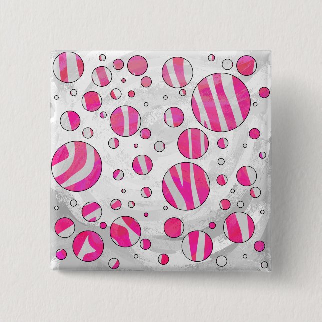Shock rosa och White Zebra Polka dots Knapp (Framsida)