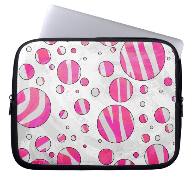 Shock rosa och White Zebra Polka dots Laptop Sleeve (Framsidan)