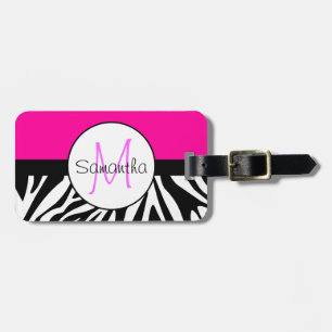 Shock rosa och Zebra Animal Print Anpassningsbar M Bagagebricka