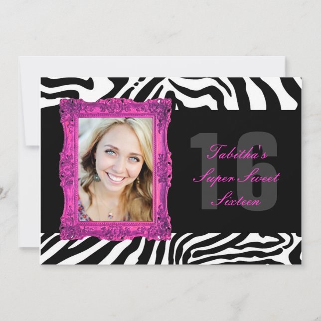 Shock rosa och Zebra| Inbjudan till Sweet sixteen (Framsida)
