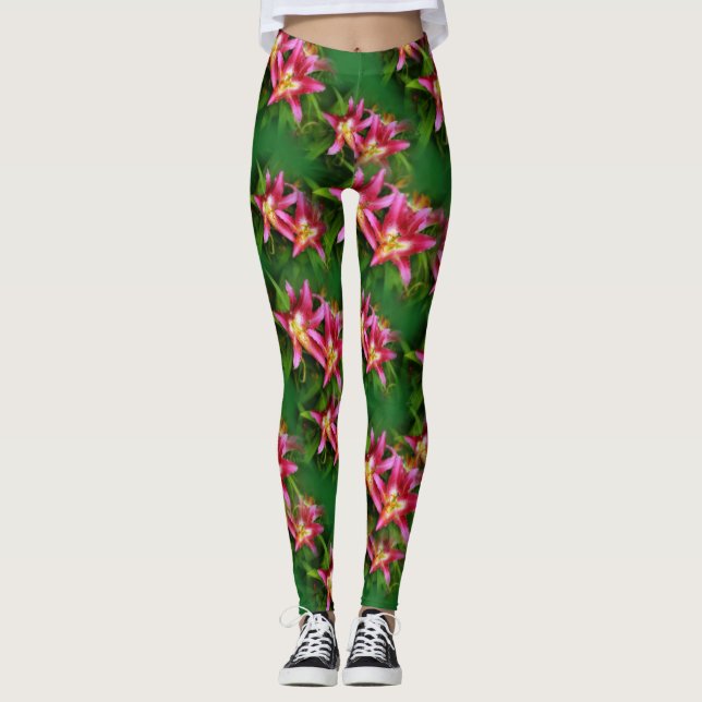 Shock rosa Olympic Torch Lilies Leggings (Framsida)