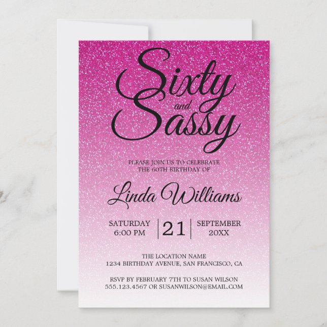 Shock rosa Ombre 60 och Sassy 60:e födelsedagen Inbjudningar (Framsida)
