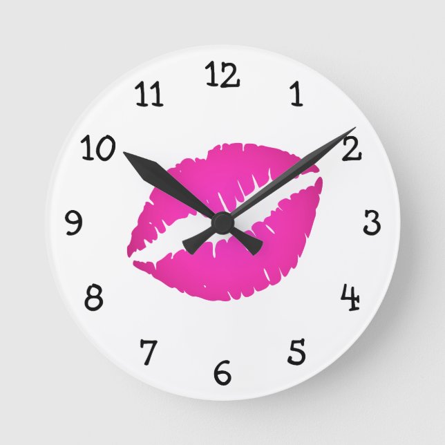 shock rosa Ombre Lipstick Kiss Black Numbers Rund Klocka (Framsida)