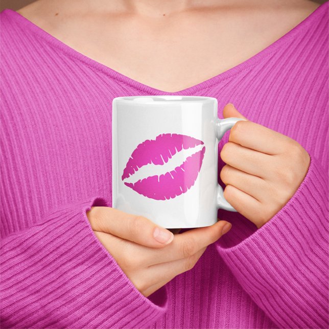 Shock rosa Ombre Lipstick Kiss Kaffemugg (Hot Pink Ombre Lipstick Kiss Print Coffee Mug)