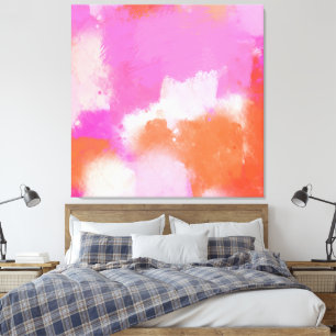 Shock rosa Orange Abstrakt Brushlinjer Canvastryck