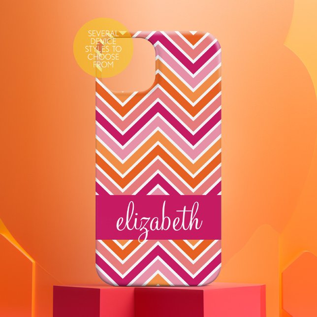 Shock rosa & Orange Chevron Mönster och Namn (Personalized Phone Case - Many Device Styles to Choose From)