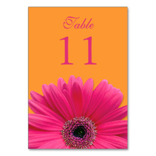 Shock rosa Orange Gerbera Daisy Bröllop Bordsnummer