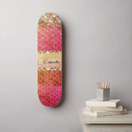 Shock rosa Orange Glittery Diamond Bling Mini Skateboard Bräda 18,5 Cm