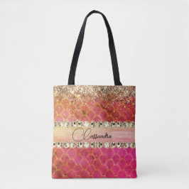 Shock rosa Orange Glittery Diamond Bling Tote Bag Tygkasse