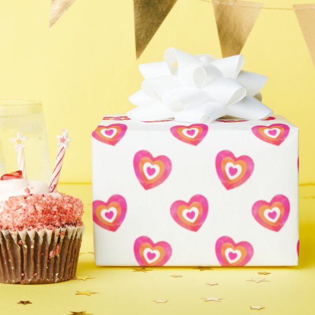 Shock rosa Orange Vattenfärg Heart Mönster Presentpapper (Födelsedagsfest)