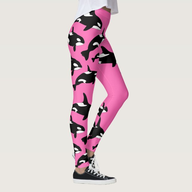 Shock rosa Orca Killer Whale Patterned Leggings (Höger)