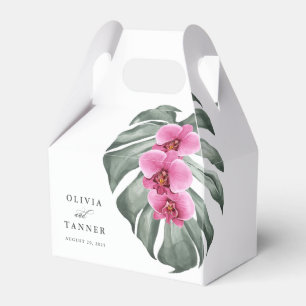 Shock rosa Orchids och Monstera Löv Tropical Blomm Presentaskar
