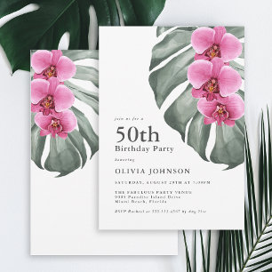 Shock rosa Orchids Tropical 50:e Födelsedagsfesten Inbjudningar