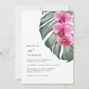 Shock rosa Orchids Tropical Bröllop QR-kod Inbjudningar