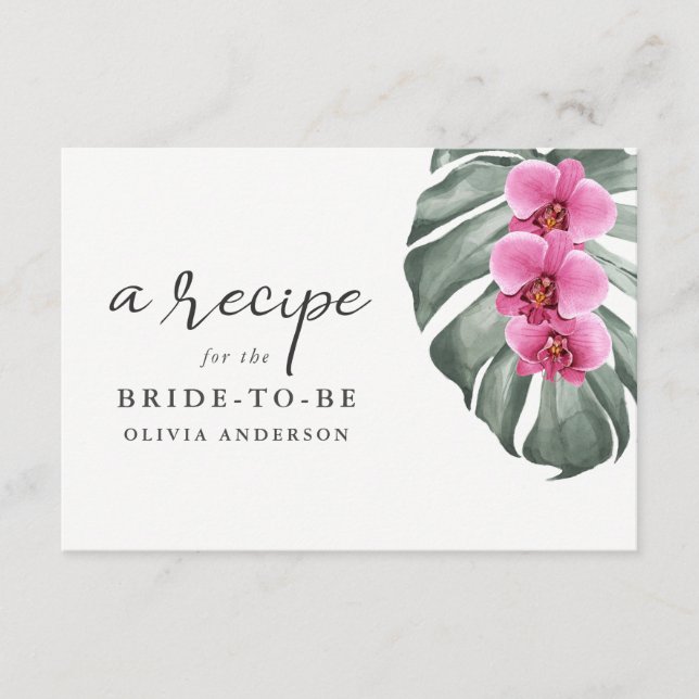 Shock rosa Orchips på monstera Recept Card Tilläggskort (Framsida)