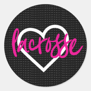 Shock rosa på Black Lacrosse Sticks & Hearts Mönst Runt Klistermärke