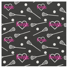 Shock rosa på Black Lacrosse Sticks & Hearts Mönst Tyg