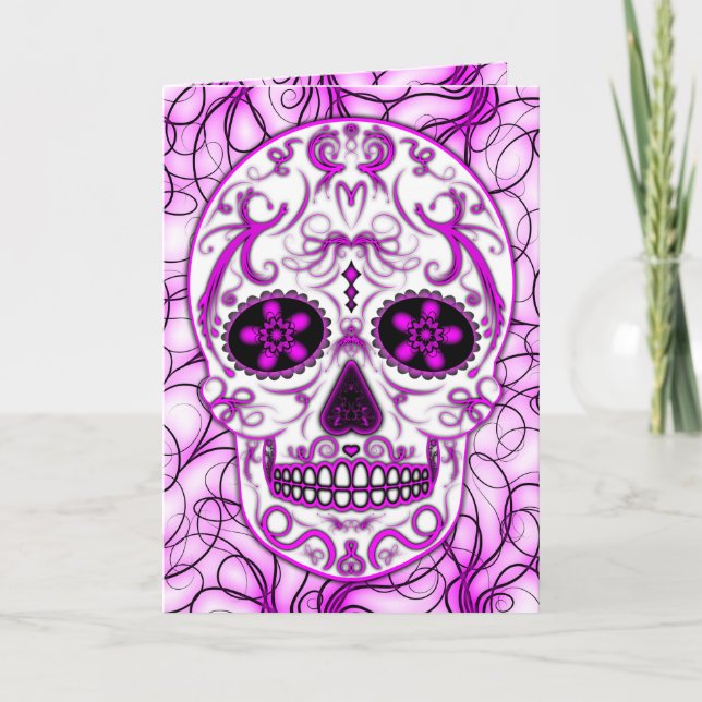 Shock rosa på Rosa - Day of the dead Sugar Skull Kort (Framsida)