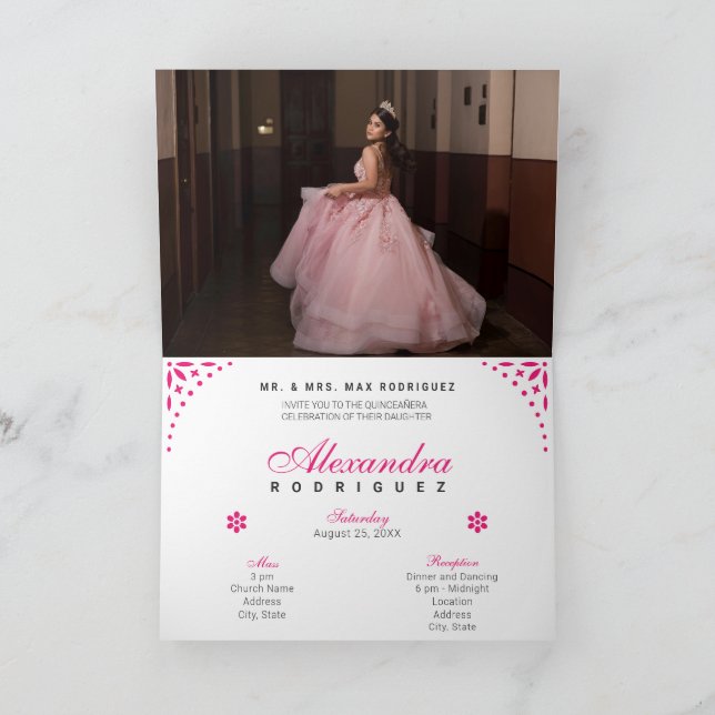 Shock rosa Papel Picado Mis Quince Años Inbjudan (Inuti)